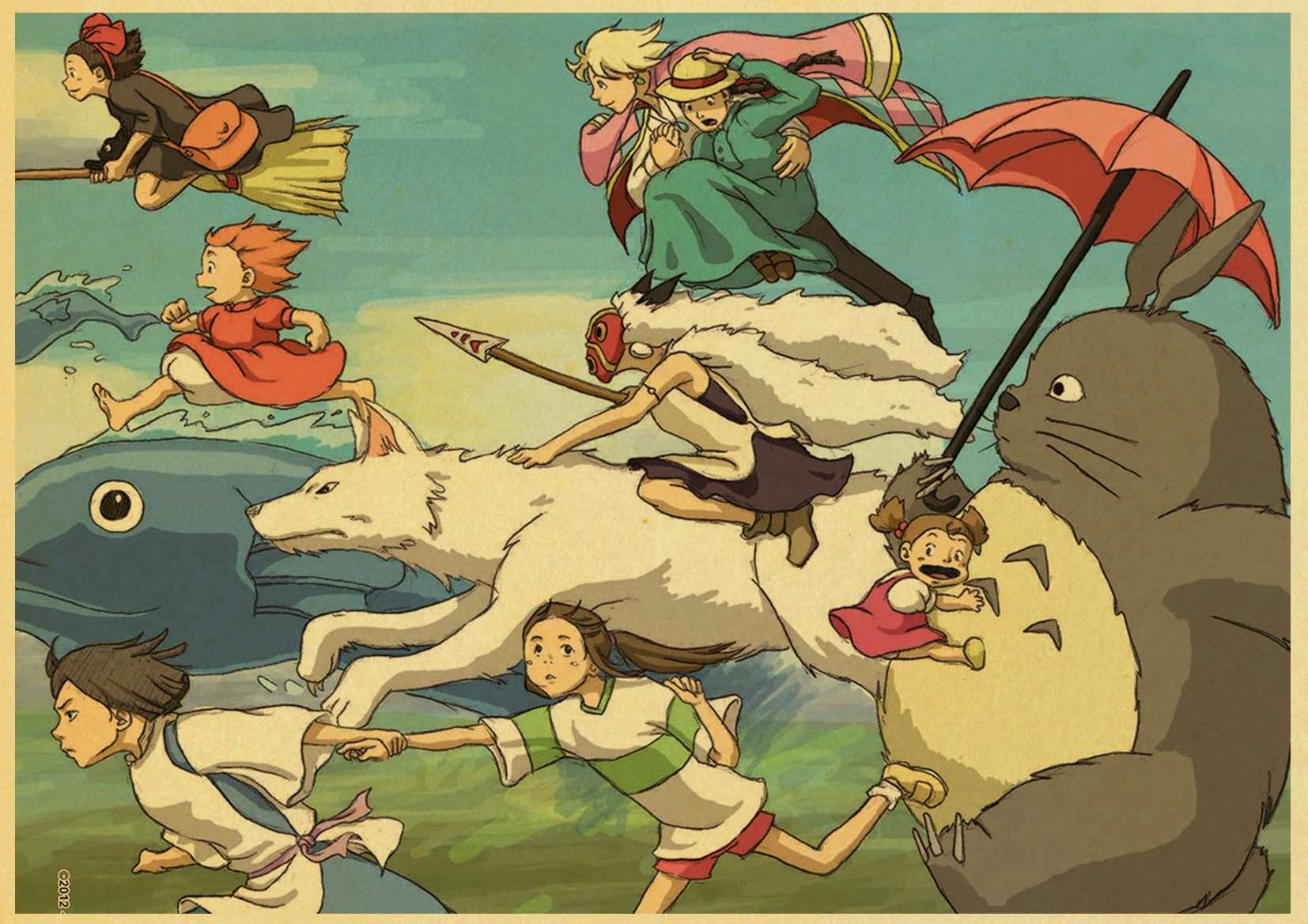 Vintage Cartoon Anime Poster Hayao Miyazaki Totoro Painting Cafe Kid Home Decor Art Kraft Paper Wall Sticker - 2