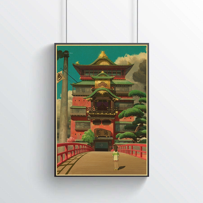Cartoon Anime Hayao Miyazaki Spirited Away Vintage Retro Poster Painting Home Room Decor Kraft Paper Wall Stickers - 4