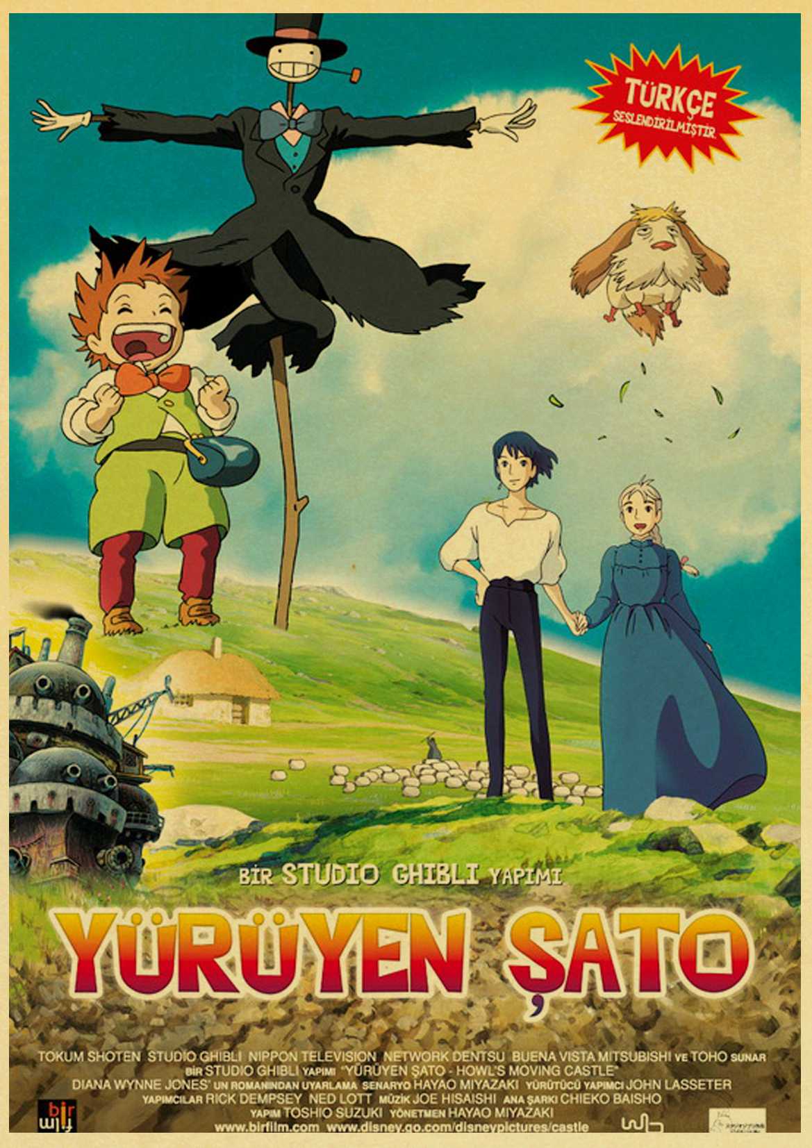 Miyazaki Hayao Movie Howl's Moving Castle Retro Poster Vintage Wall Decor For Home Bar Cafe - 4