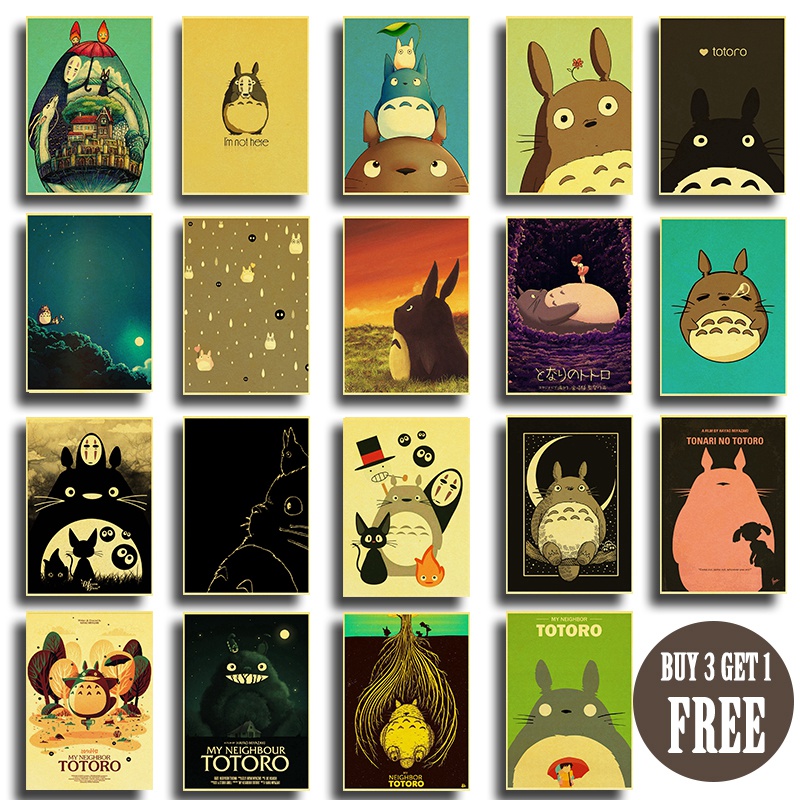 Hayao Miyazaki Classic Anime Movie Totoro Poster Children Room Decor Kraft Paper Vintage Printed Posters Art Wall Stickers - 2