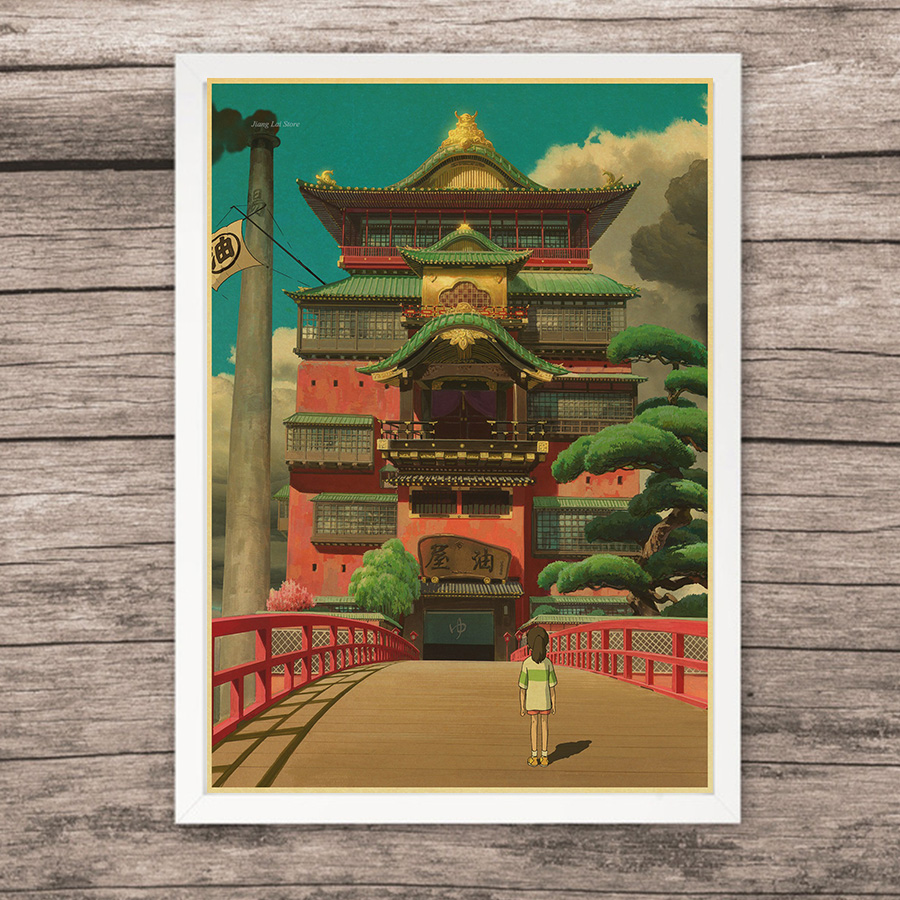 Cartoon Anime Hayao Miyazaki Spirited Away Vintage Poster Retro Painting Home Room Decor Kraft Paper Wall Stickers - 6