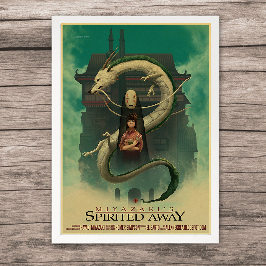 Cartoon Anime Hayao Miyazaki Spirited Away Vintage Poster Retro Painting Home Room Decor Kraft Paper Wall Stickers - 4