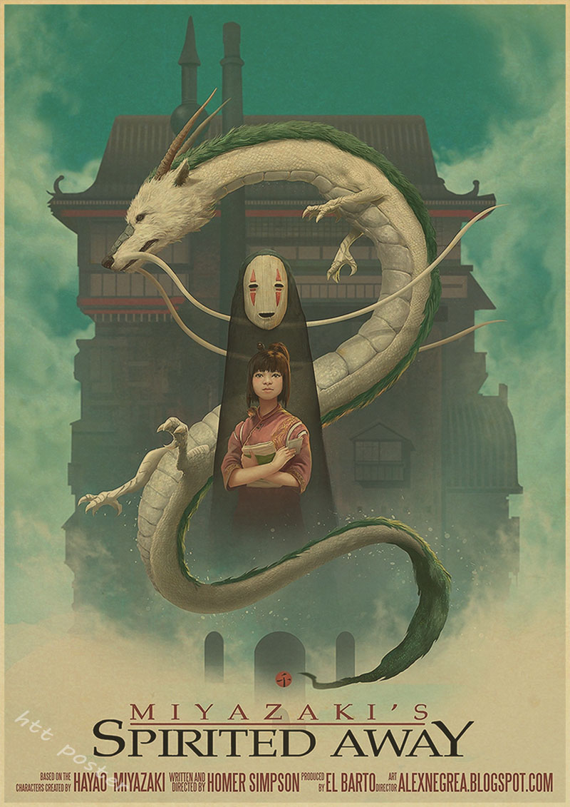 Vintage Cartoon Anime Hayao Miyazaki Totoro Spirited Away Poster Cafe Kid Home Decor Retro Kraft Paper Wall Sticker - 5