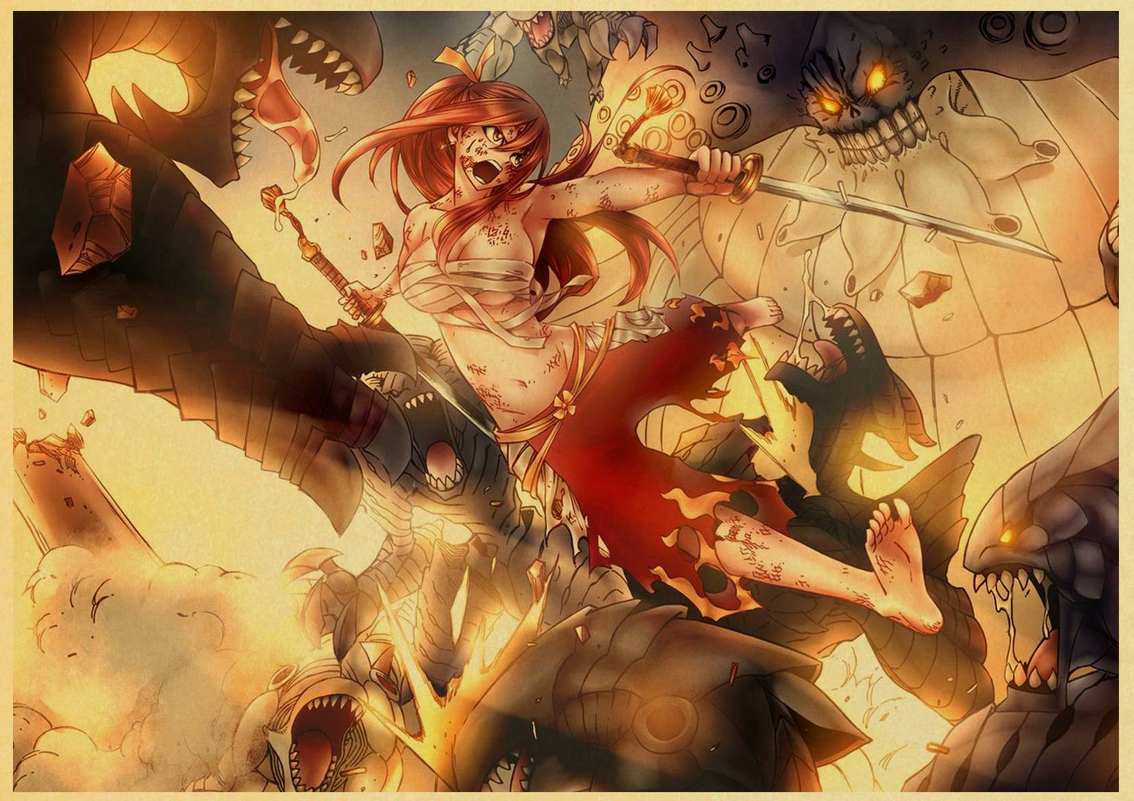 Fairy Tail Posters Anime Wall Stickers Kraft Paper Prints High Definition Home Decoration Vintage Style Room Decor Painting - 6