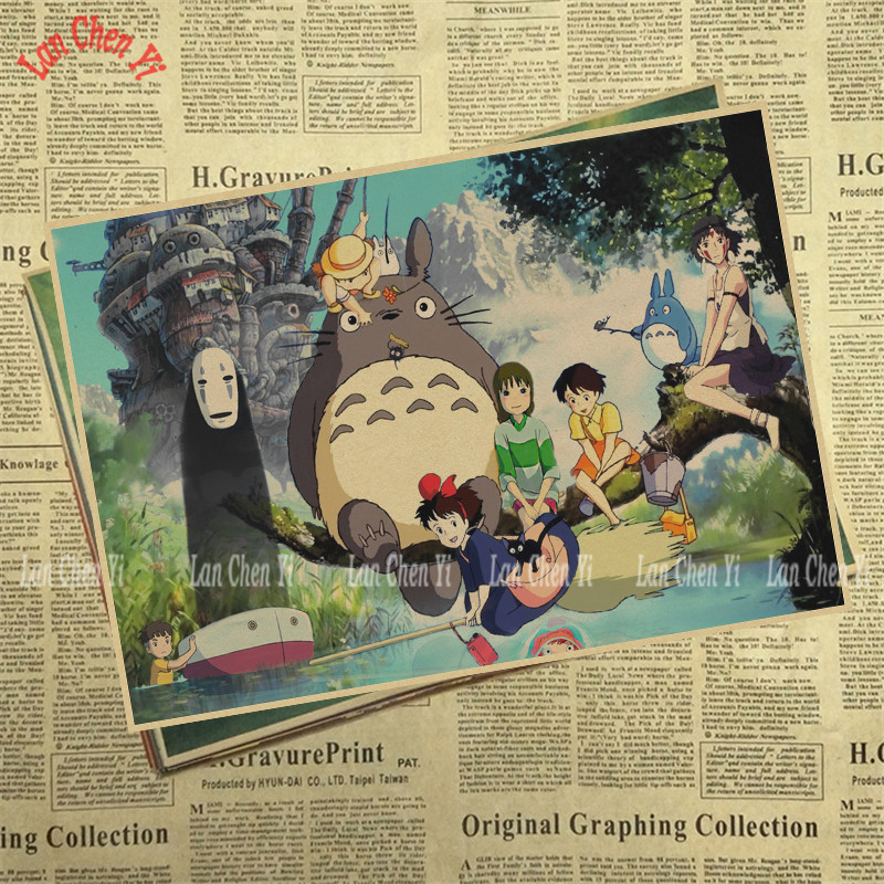 Miyazaki Hayao Anime Mix Classic Kraft Paper Poster Bar Cafe Vintage Printing Drawing Core Decorative Painting - 6