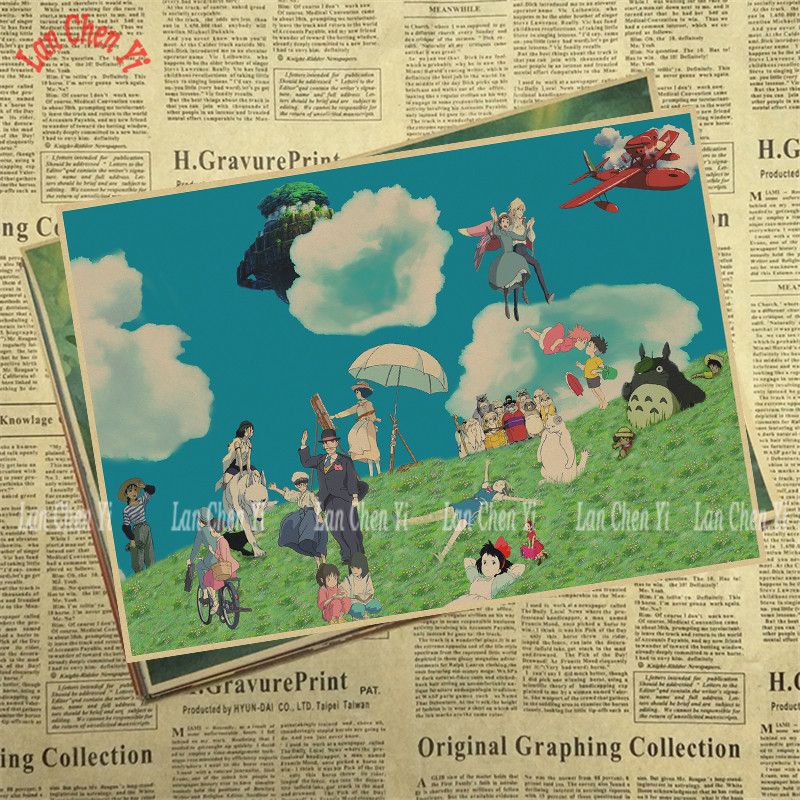 Miyazaki Hayao Anime Mix Classic Kraft Paper Poster Bar Cafe Vintage Printing Drawing Core Decorative Painting - 2