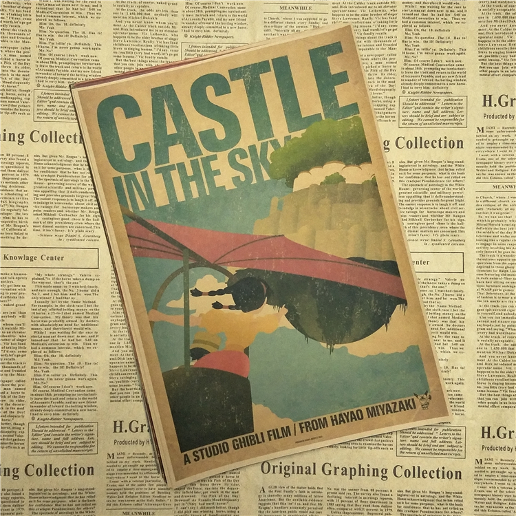 Castle In The Sky Laputa Hayao Miyazaki Anime Kraft Paper Poster Retro Vintage Bar Decorative Painting - 3