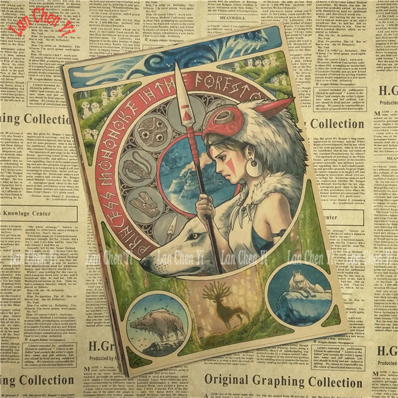 Miyazaki Hayao Painting Art Crafts Home Decor Kraft Paper Poster Vintage Cartoon Anime - 7