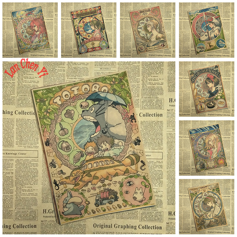 Miyazaki Hayao Painting Art Crafts Home Decor Kraft Paper Poster Vintage Cartoon Anime - 2