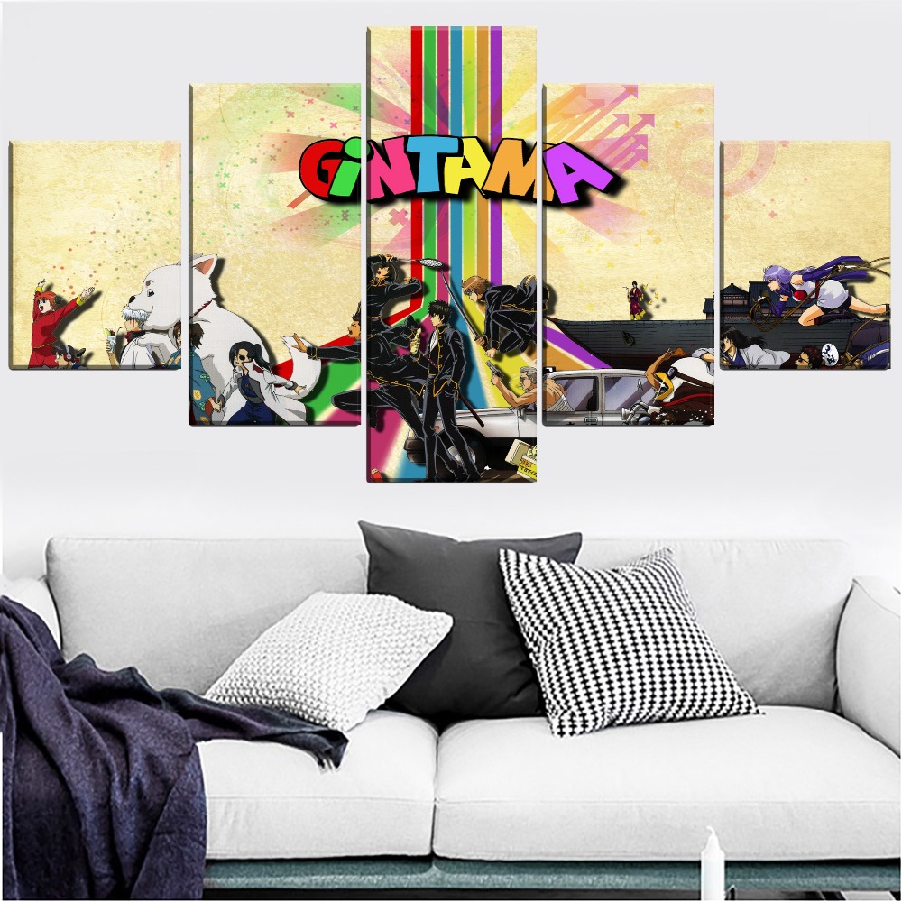 Modern Print Type Poster Wall Art Home Decor One Set Modular Framework 4 Pcs Anime Gintama All Character Artwork Canvas Painting - 3