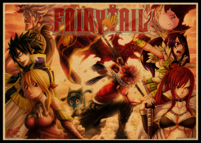 Wall Sticker Vintage Anime Fairy Tail Poster Bar Kids Room Home Decor Cartoon Comics Retro Kraft Paper Decals No Frame - 6