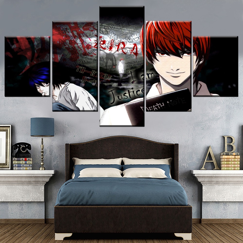 Decorative Framework Canvas Painting Modern Hd Print Type Modular 4 Panel Anime Death Note Light Yagami Vs L Poster Home Decor - 4