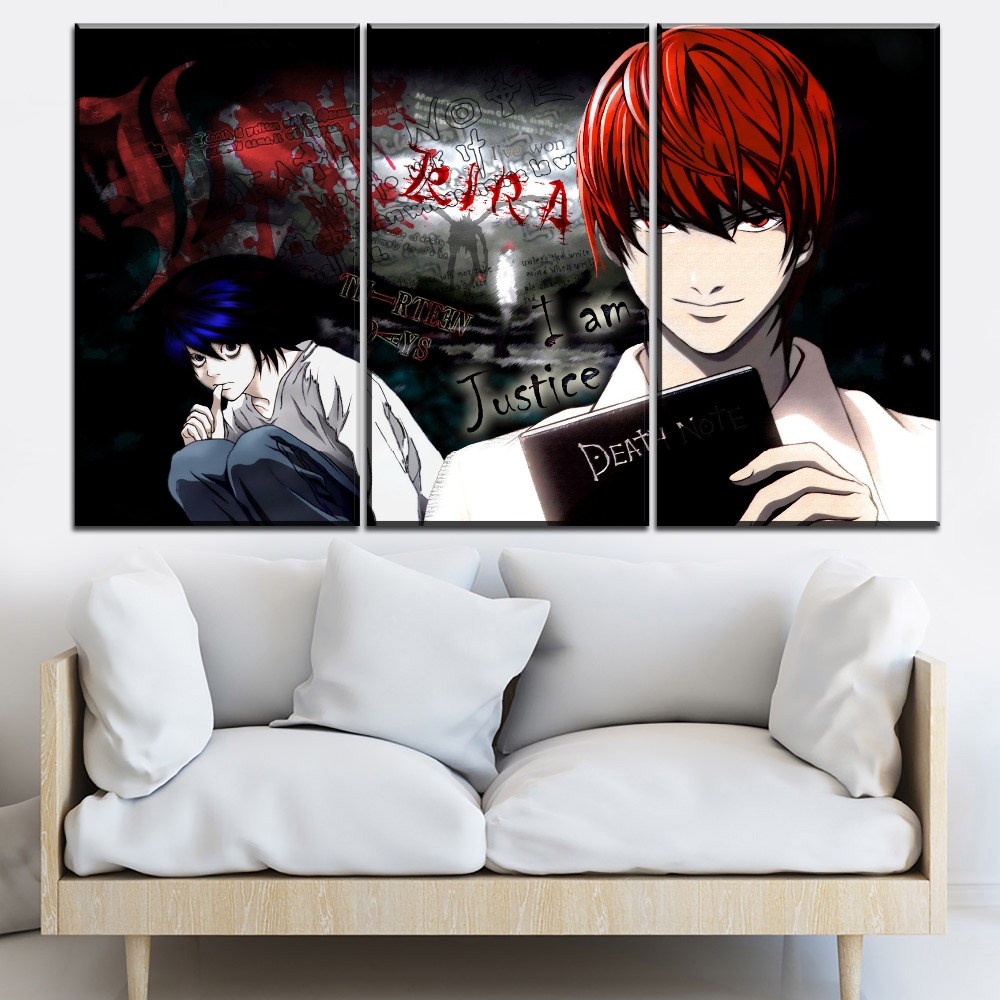 Decorative Framework Canvas Painting Modern Hd Print Type Modular 4 Panel Anime Death Note Light Yagami Vs L Poster Home Decor - 3