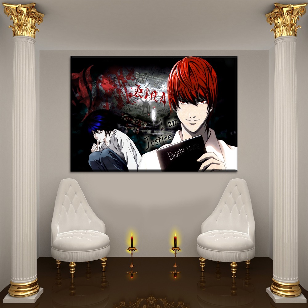 Decorative Framework Canvas Painting Modern Hd Print Type Modular 4 Panel Anime Death Note Light Yagami Vs L Poster Home Decor - 2