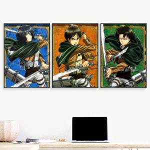 Attack On Titan Mikasa Levi Ackerman Eren Jaeger Wall Art Canvas Painting Anime Posters And Prints Pictures Baby Kids Room