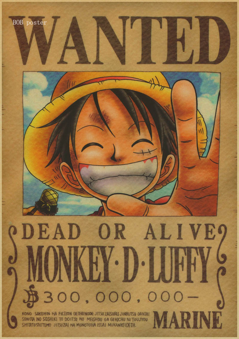 1 Pcs Home Decor Wall Stickers Vintage Paper Anime Poster One Piece Posters Luffy Wanted - 4
