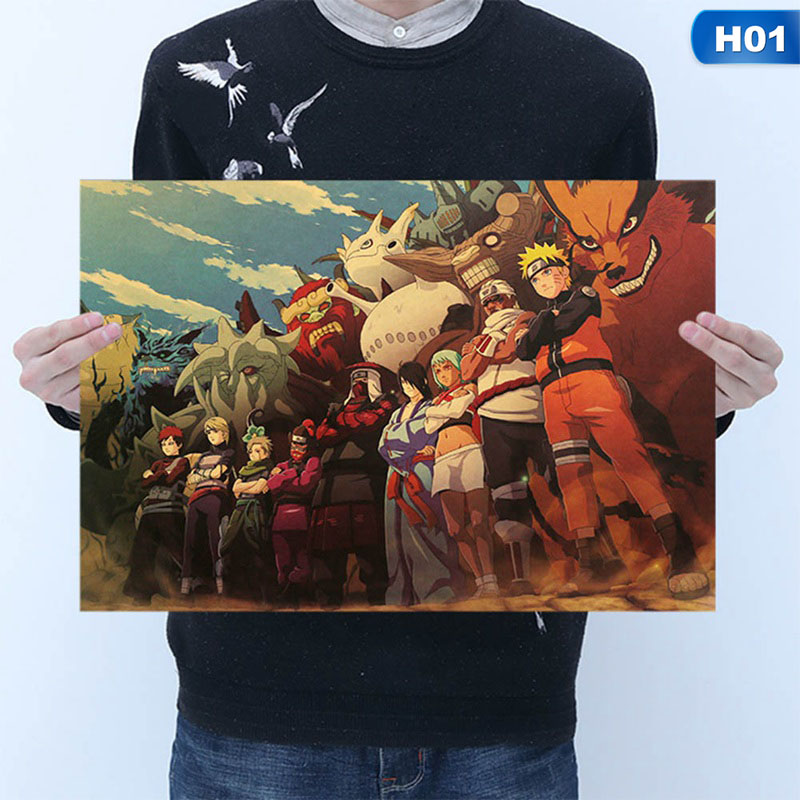 Vintage Cartoon Anime Naruto Poster Bar Kids Room Home Decor Comics Retro Kraft Paper Painting - 5