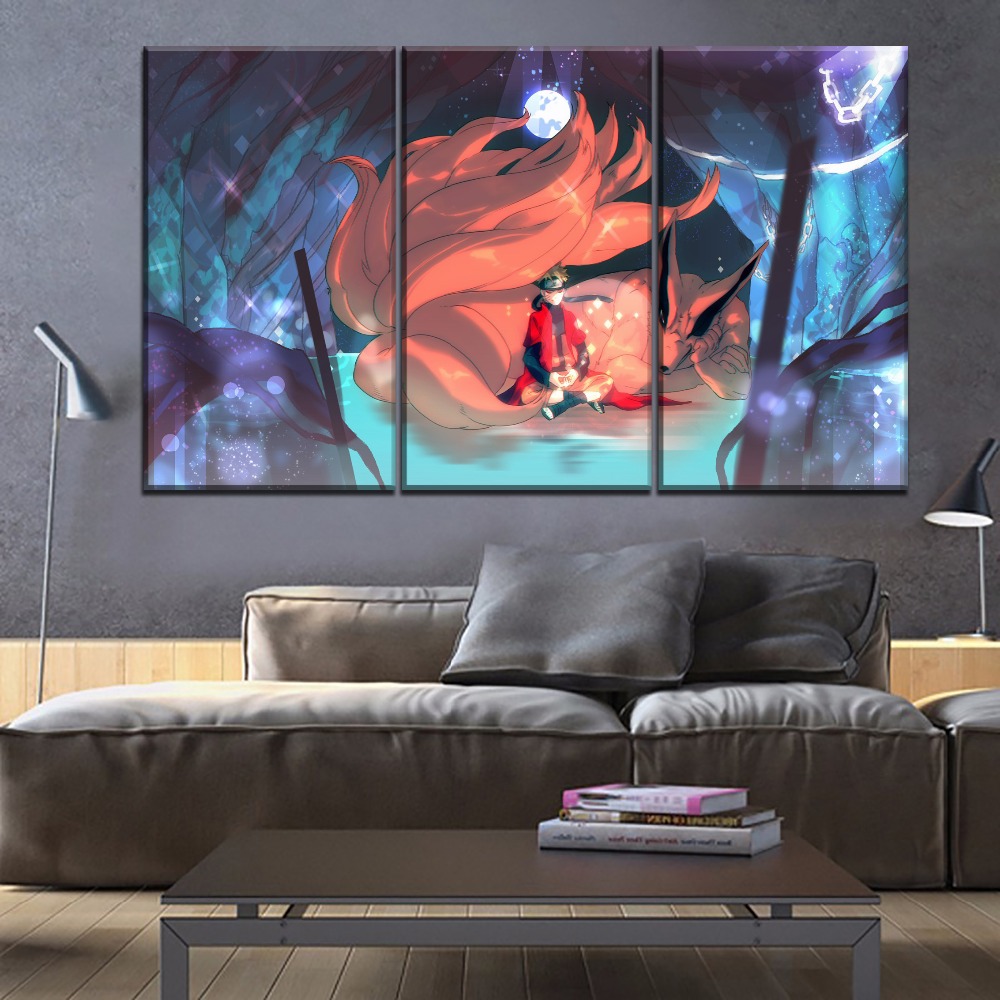 Wall Art Anime Naruto Picture Decor Framework 5 Piece On Canvas Hd Print Type Kurama And Uzumaki Posters For Living Room - 3