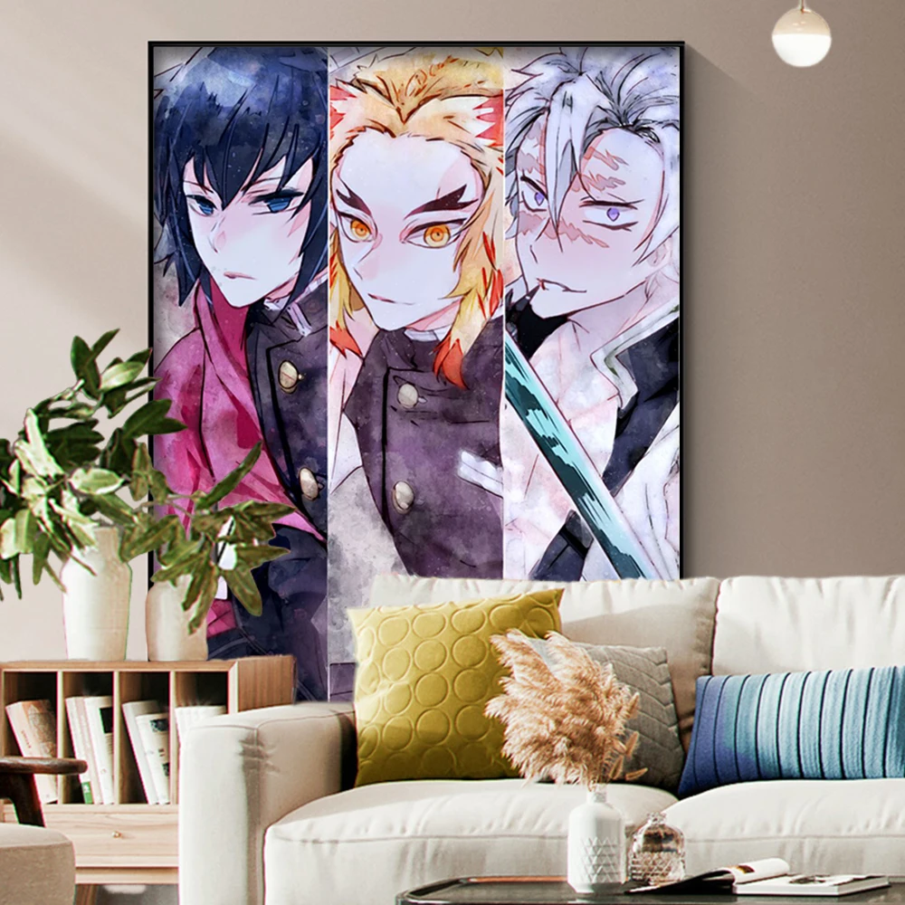 Hd Demon Slayer Anime Watercolor Canvas Wall Art For Kids Room - 3
