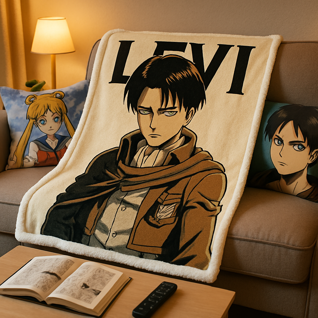 Embrace Comfort with a Cozy Fleece Blanket Featuring Levi Ackerman for Anime Fans Embrace Comfort with a Cozy Fleece Blanket Featuring Levi Ackerman for Anime Fans